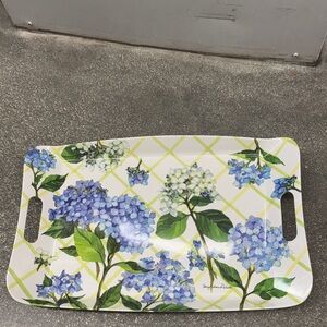 Floral Serving Tray with Blue Hydrangeas